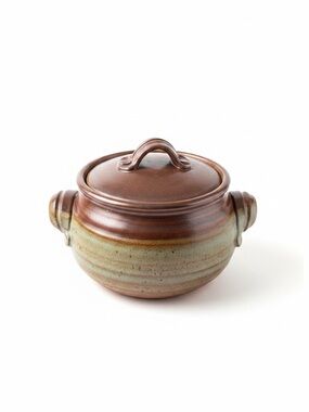 VTG Handcrafted Artisan Stoneware Clay Lidded Casserole Soup Pot